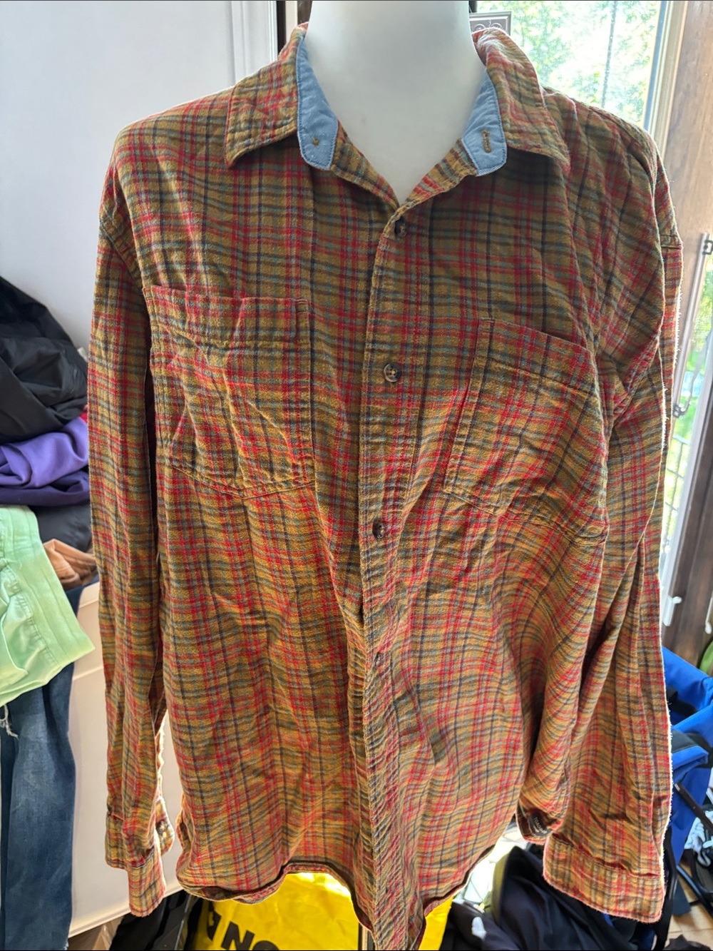 Toad&Co Yellow and Red Plaid Button-Down Shirt pit-pit 22 inches